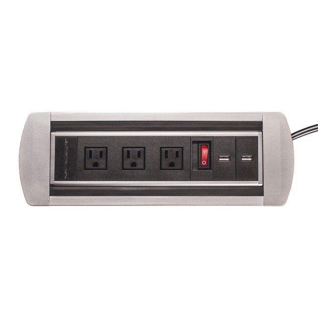 12-2/3" Long x 4-1/3" Wide In-Desk Manual Rotation Power Dock with 3 Outlets, 2 USB Ports