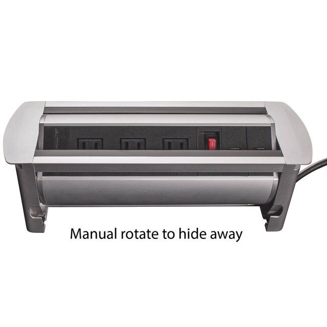 12-2/3" Long x 4-1/3" Wide In-Desk Manual Rotation Power Dock with 3 Outlets, 2 USB Ports
