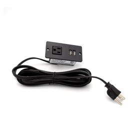 4-3/8" Long x 2-1/2" Wide Black In-Desk Power Center with 1 Outlet, 2 USB Ports