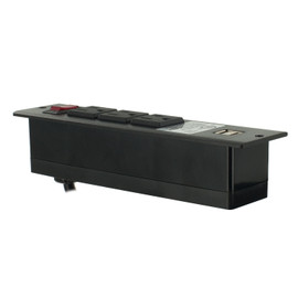2-1/6" Wide x 8-1/4" Long Black In-Desk Power Center with 3 Outlets, 2 USB Ports with Switch