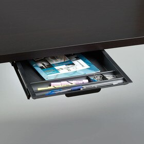 Narrow Black Plastic Pencil Drawer With Roller Slides 17.956" Long x 12.75" Wide x 2.34" Deep