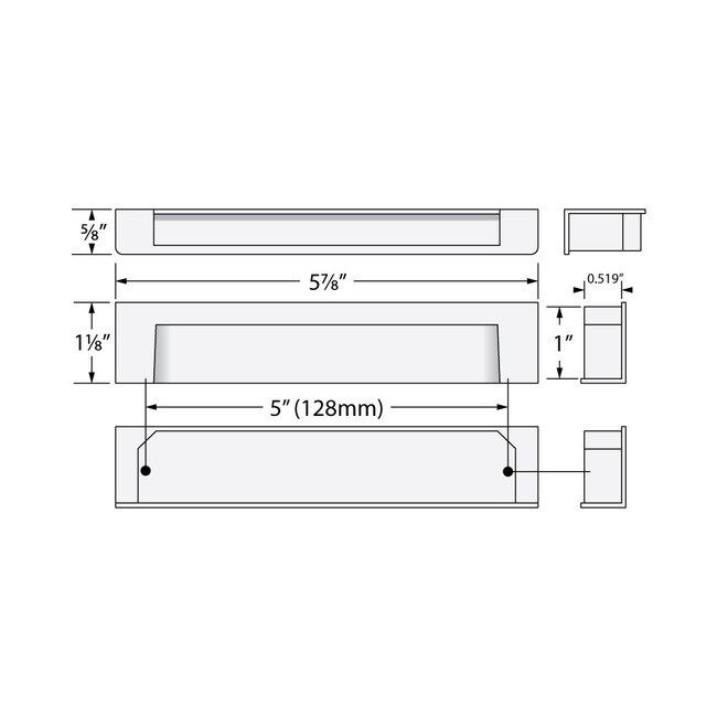 Brushed Nickel Recessed Pull 5 7/8" Overall 5" Cc