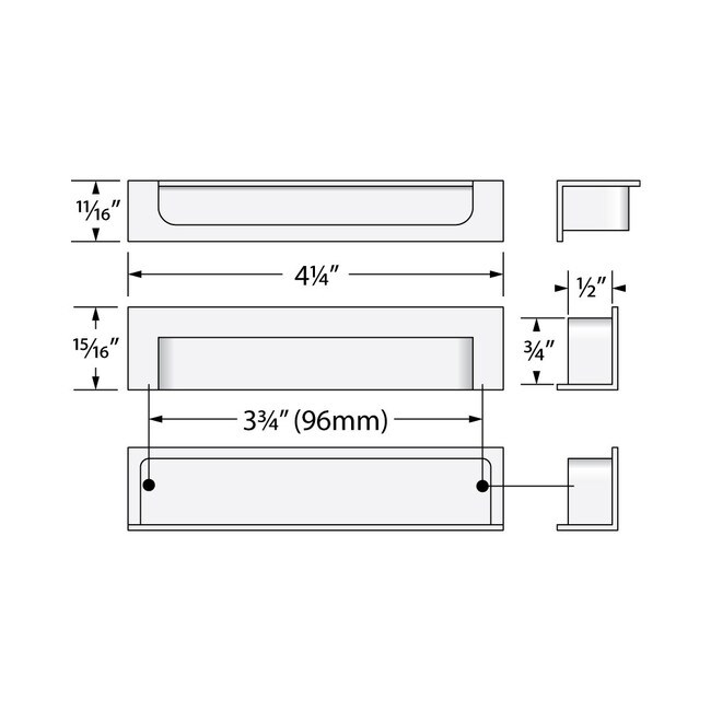 Brushed Nickel Recessed Pull 4 1/4" Overall 3 3/4" Cc