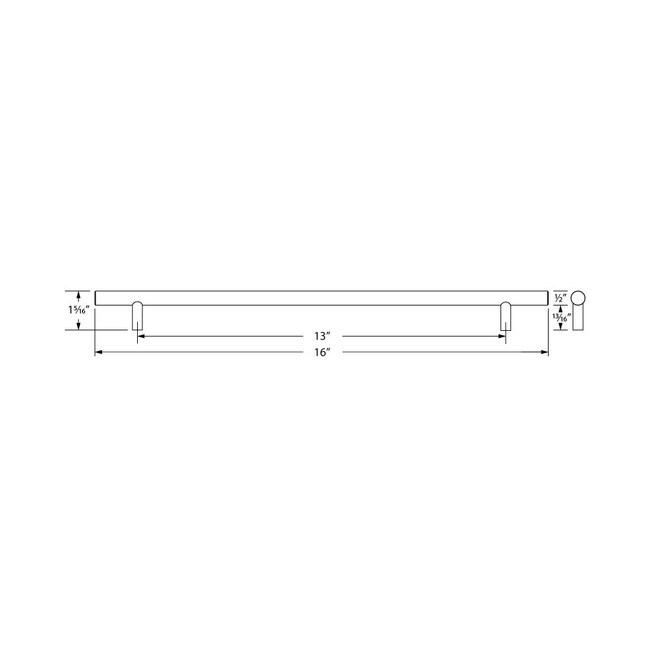 13"Cc (330mm) Rail Pull 16" Ol Stainless Stl 304 Grade