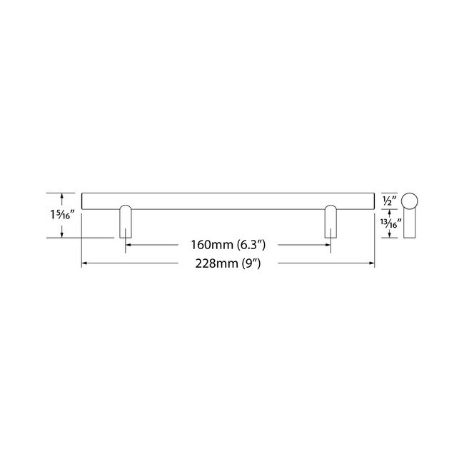 160mmcc (6.30") Plastic Pull Overall 228mm (9") Satin Chr