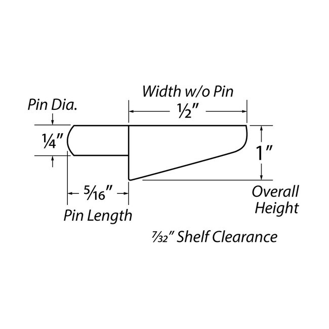 1/2in W x 1in Long | Clear Hardwood Shelf Rest with 1/4in Dia Fluted Pin | R25-350 Series