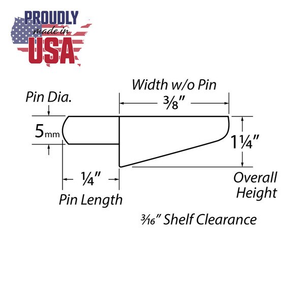 3/8in W x 1-1/4in Long | Clear Shelf Rest with 5mm Nickel Pin | R25-728 Series