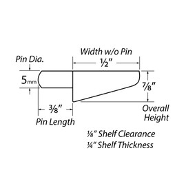1/2in W x 7/8in Long | Clear Shelf Support for 1/4in Glass | With 5mm Pin | R25-806 Series