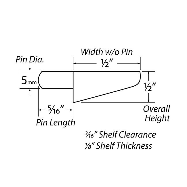 1/2in W x 1/2in Long | Clear Polycarbonate Lock In Shelf Rest | R25-CK Series