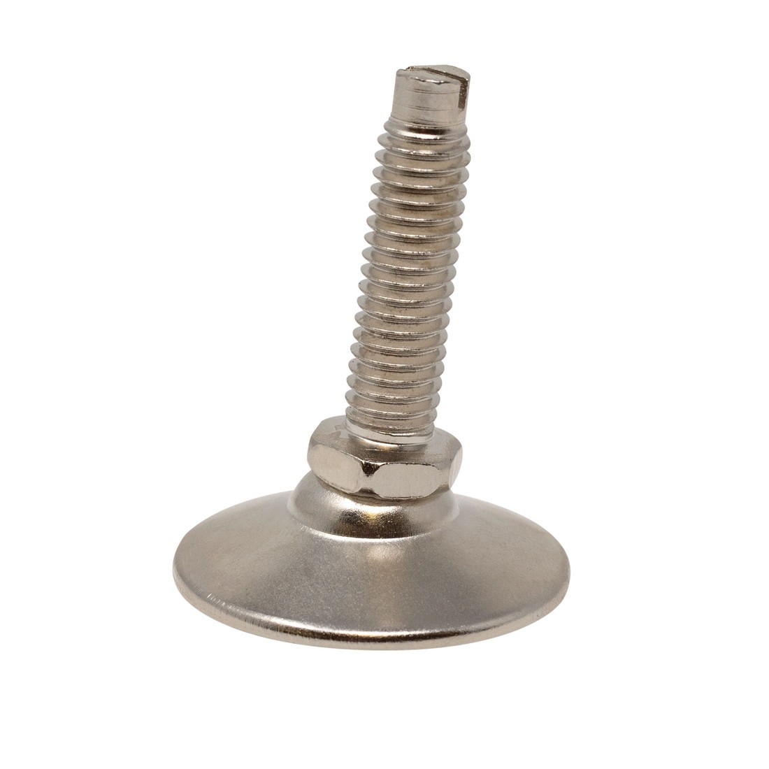 3/8-16 | Slotted Bolt Swivel | 1-1/2in Dia x 5/8in H Nickel Plated Shell with White Nylon Hex Base | Monaco Leveler