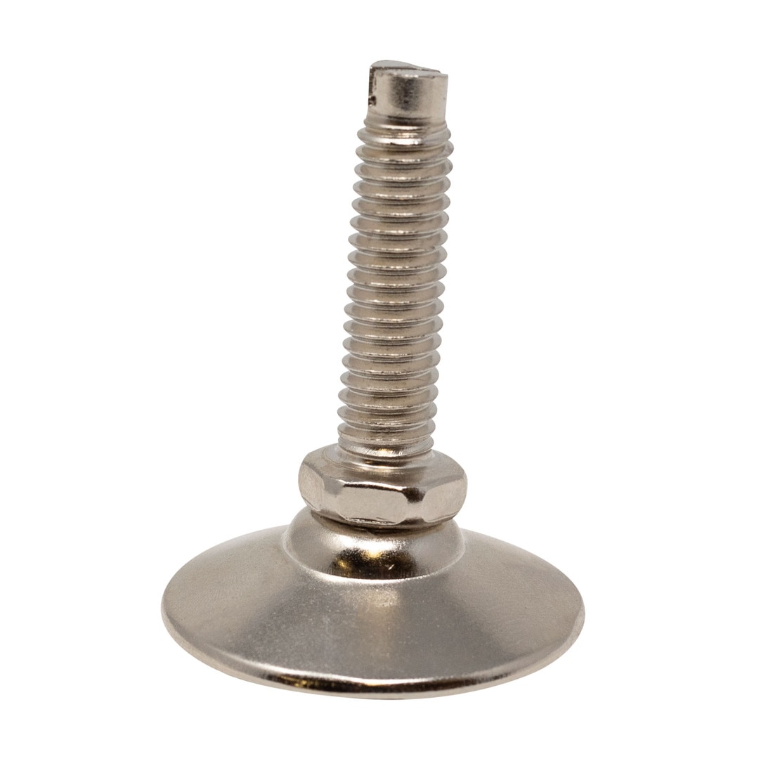 3/8-16 | Slotted Bolt Swivel | 1-1/2in Dia x 5/8in H Nickel Plated Shell with White Nylon Hex Base | Monaco Leveler