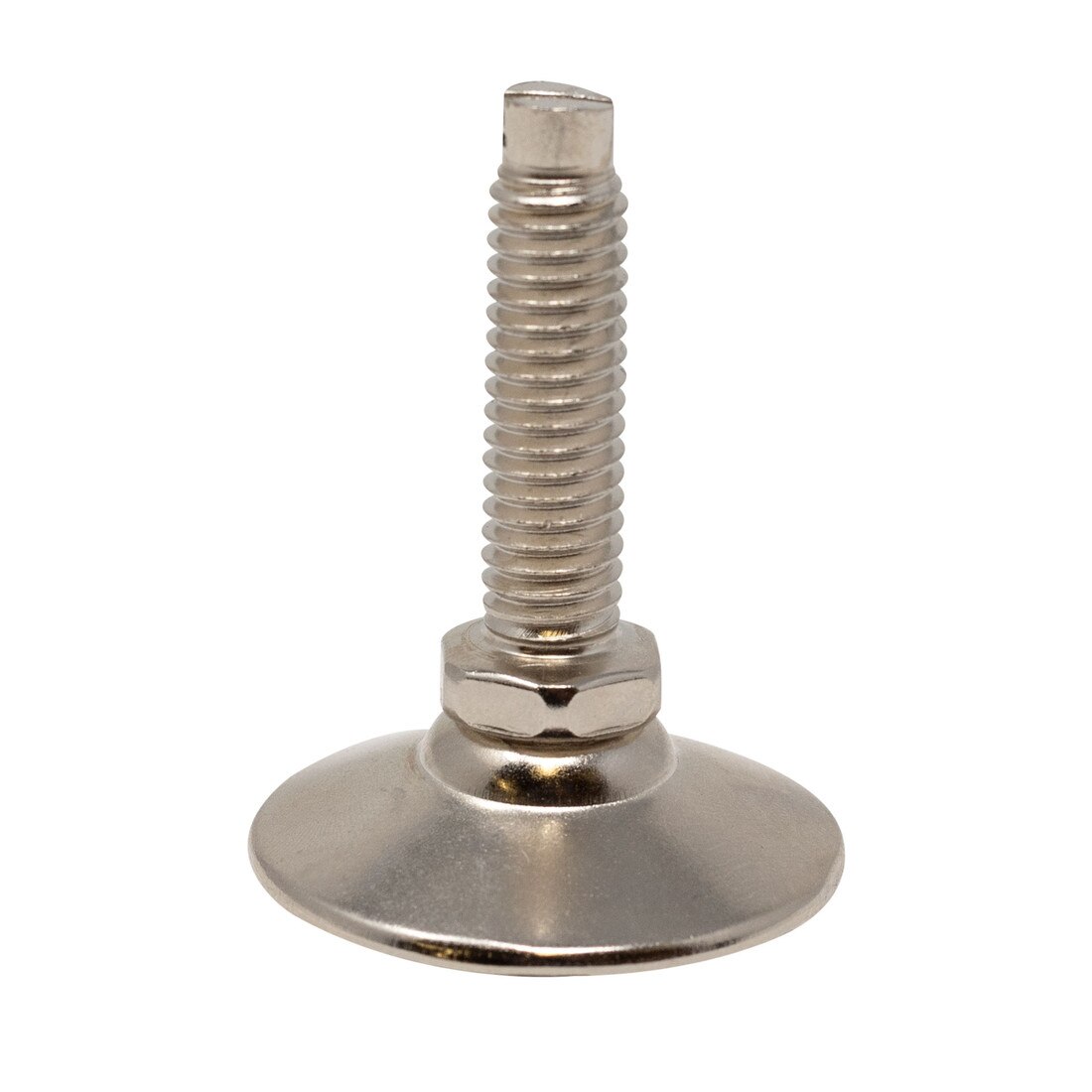 3/8-16 | Slotted Bolt Swivel | 1-1/2in Dia x 5/8in H Nickel Plated Shell with White Nylon Hex Base | Monaco Leveler