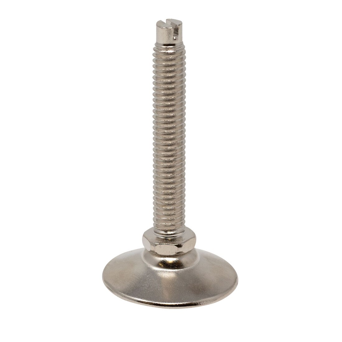 3/8-16 | Slotted Bolt Swivel | 1-1/2in Dia x 5/8in H Nickel Plated Shell with White Nylon Hex Base | Monaco Leveler
