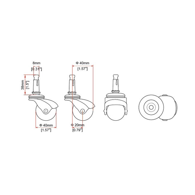 Swivel Hooded Ball Furniture Caster | 5/16in x 1-1/2in Long Gripneck Stem with Metal Socket