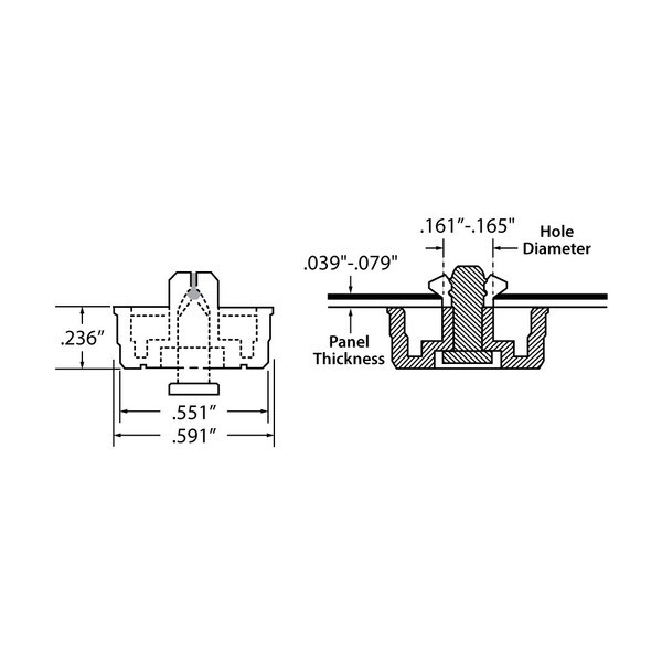 .161" - .165" Hole Diameter Black Rivet for .039" - .079" Panel Thickness | RF29-140BK Series
