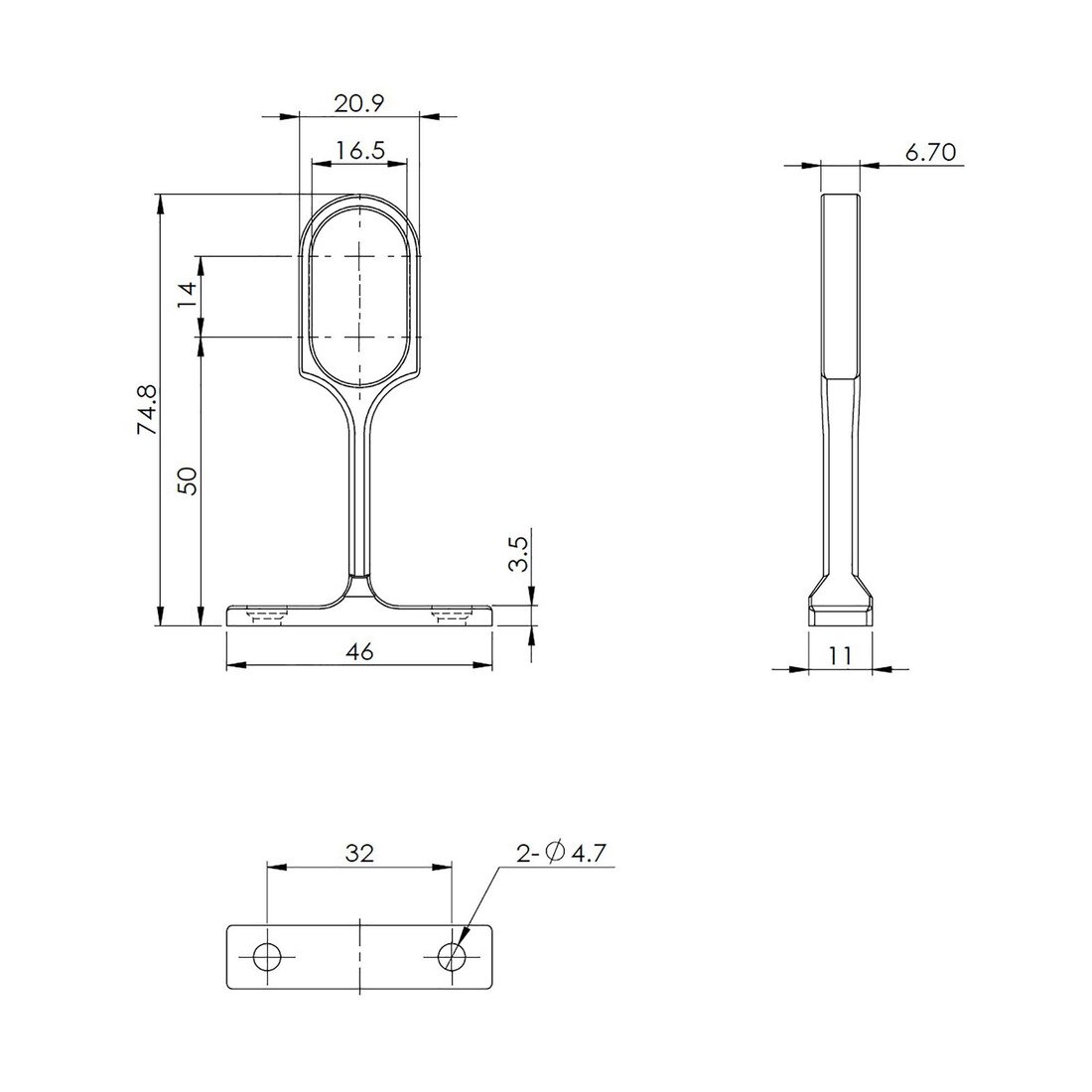 Center Support Bracket for 15mm x 30mm Aluminum Oval Closet Rod Systems