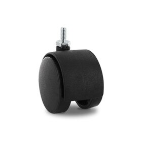 Black Swivel Hooded Samson Twin Wheel Caster | 1/4-20 x 1/2in Threaded Stem