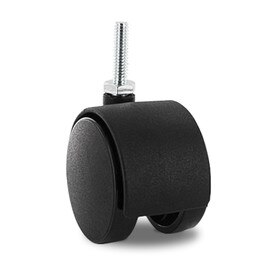 Black Swivel Hooded Samson Twin Wheel Caster | 1/4-20 x 1in Threaded Stem