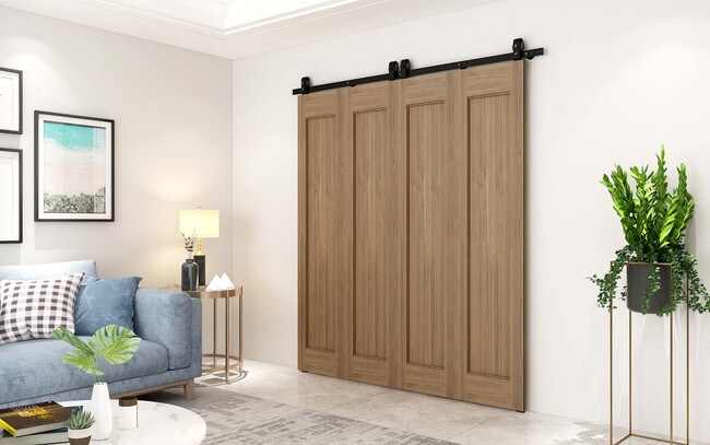 Sliding Barn Door Hardware Kit for Bifold Double Wood Doors | 78-3/4in Rail Length