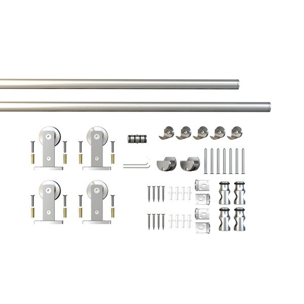 Sliding Barn Door Hardware Kits for Double Wood Doors Up to 34in W | Stainless Steel Finish | 135-3/4in Rail Length | DW03 Series