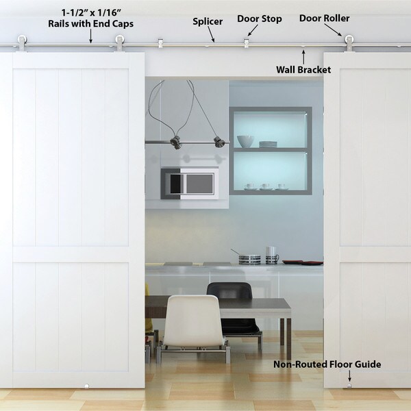 Sliding Barn Door Hardware Kits for Double Wood Doors Up to 34in W | Stainless Steel Finish | 135-3/4in Rail Length | DW03 Series