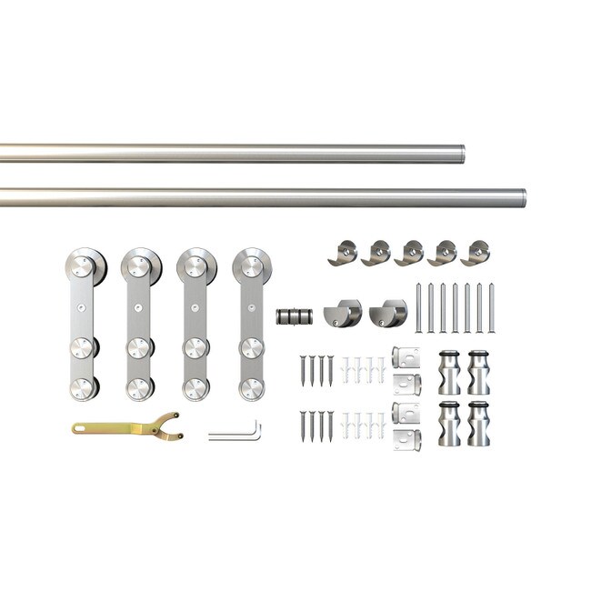 Sliding Barn Door Hardware Kits for Double Wood Doors Up to 34in W | Stainless Steel Finish | 135-3/4in Rail Length | DW12 Series
