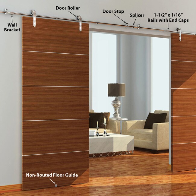 Sliding Barn Door Hardware Kits for Double Wood Doors Up to 34in W | Stainless Steel Finish | 135-3/4in Rail Length | DW12 Series