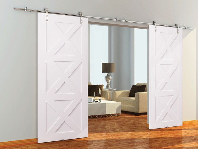 Sliding Barn Door Hardware Kits for Double Wood Doors Up to 34in W | Stainless Steel Finish | 135-3/4in Rail Length | DW12 Series