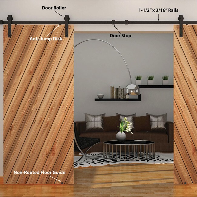 Sliding Barn Door Hardware Kits for Double Wood Doors Up to 34in W | Black Powder Coated Finish | 135-3/4in Rail Length | SDH-DW4 Series