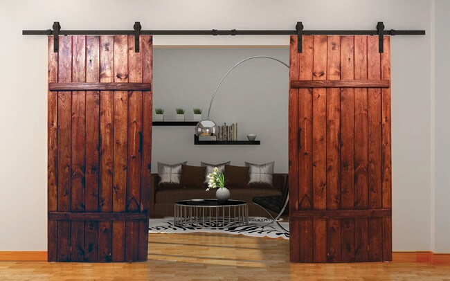 Sliding Barn Door Hardware Kits for Double Wood Doors Up to 34in W | Black Powder Coated Finish | 135-3/4in Rail Length | SDH-DW4 Series