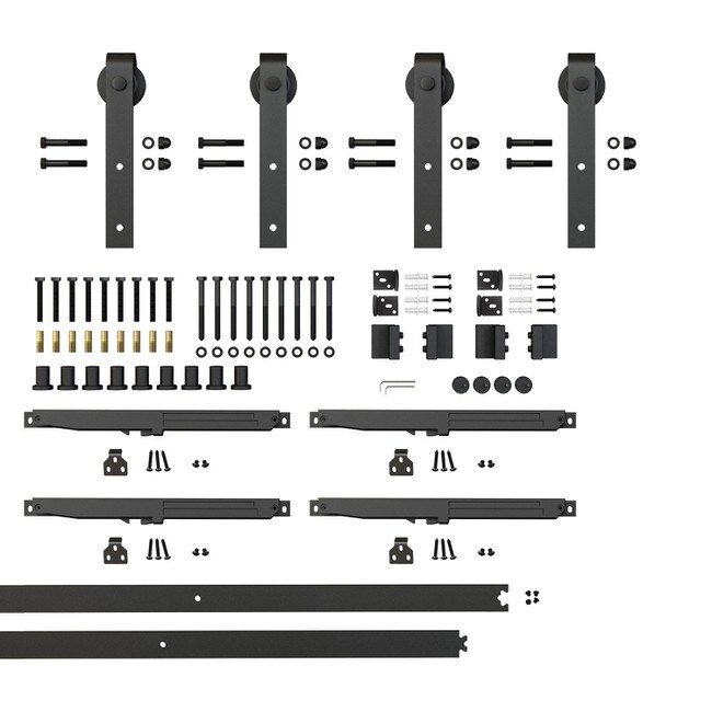 Sliding Barn Door Hardware Kits for Double Wood Doors Up to 34in W | Black Powder Coated Finish | 135-3/4in Rail Length | SDH-DW4 Series