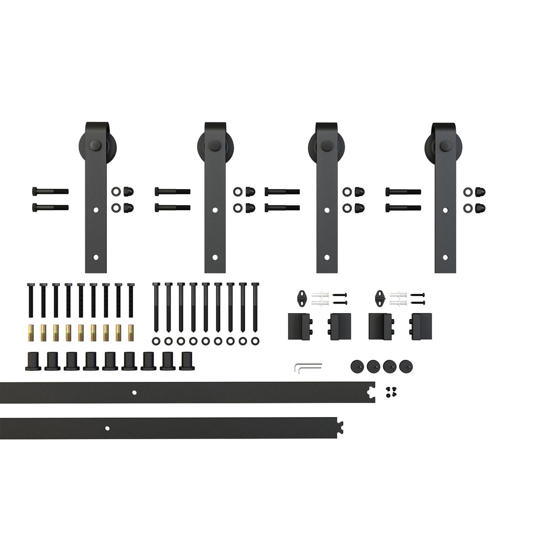 Sliding Barn Door Hardware Kits for Double Wood Doors Up to 34in W | Black Powder Coated Finish | 135-3/4in Rail Length | SDH-DW4 Series