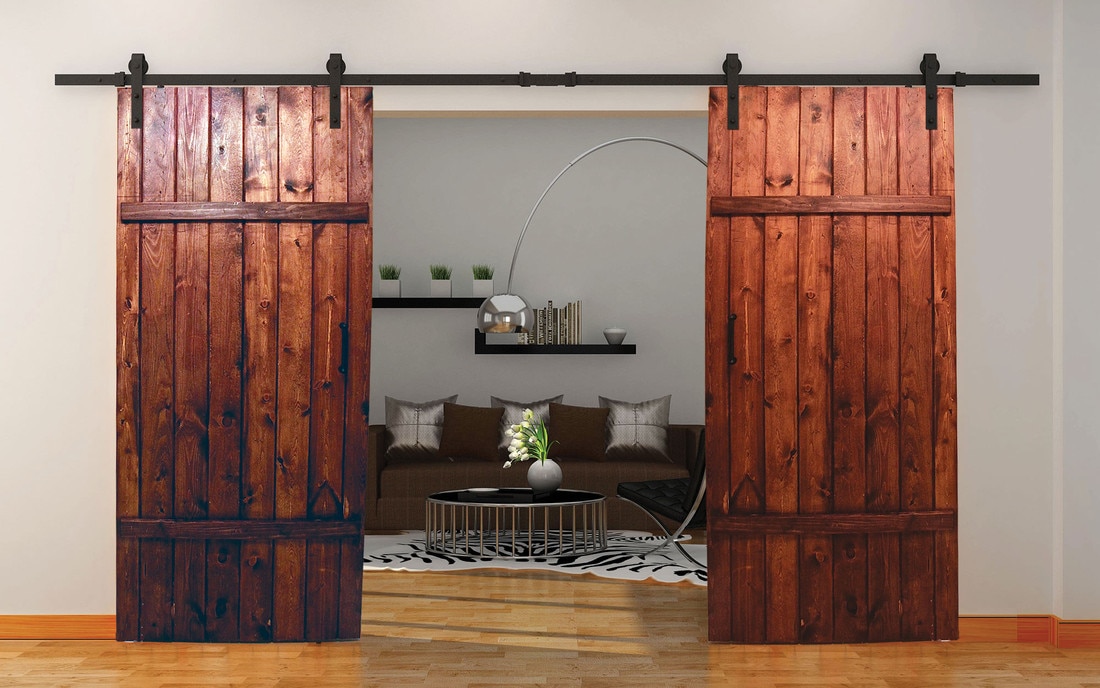 Sliding Barn Door Hardware Kits for Double Wood Doors Up to 34in W | Black Powder Coated Finish | 135-3/4in Rail Length | SDH-DW4 Series