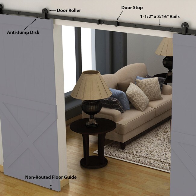 Sliding Barn Door Hardware Kits for Double Wood Doors Up to 34in W | Black Powder Coated Finish | 137-3/4in Rail Length | SDH-DW5 Series