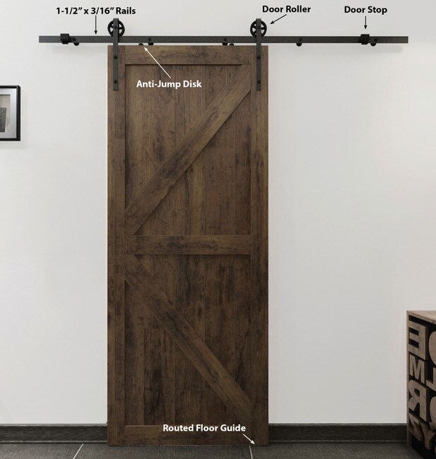 Sliding Barn Door Hardware Kits for Single Wood Doors Up to 39in W | Black Powder Coated Finish | 78-3/4in Rail Length