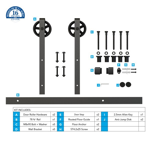 Sliding Barn Door Hardware Kits for Single Wood Doors Up to 39in W | Black Powder Coated Finish | 78-3/4in Rail Length
