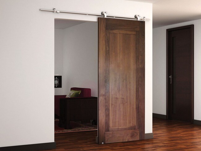 Sliding Barn Door Hardware Kits for Single Wood Doors Up to 39in W | Stainless Steel Finish | 78-3/4in Rail Length | SW04 Series