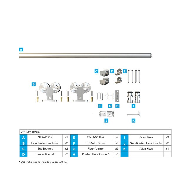 Sliding Barn Door Hardware Kits for Single Wood Doors Up to 39in W | Stainless Steel Finish | 78-3/4in Rail Length | SW04 Series