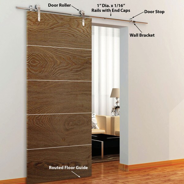 Sliding Barn Door Hardware Kits for Single Wood Doors Up to 39in W | Stainless Steel Finish | 78-3/4in Rail Length | SW12 Series