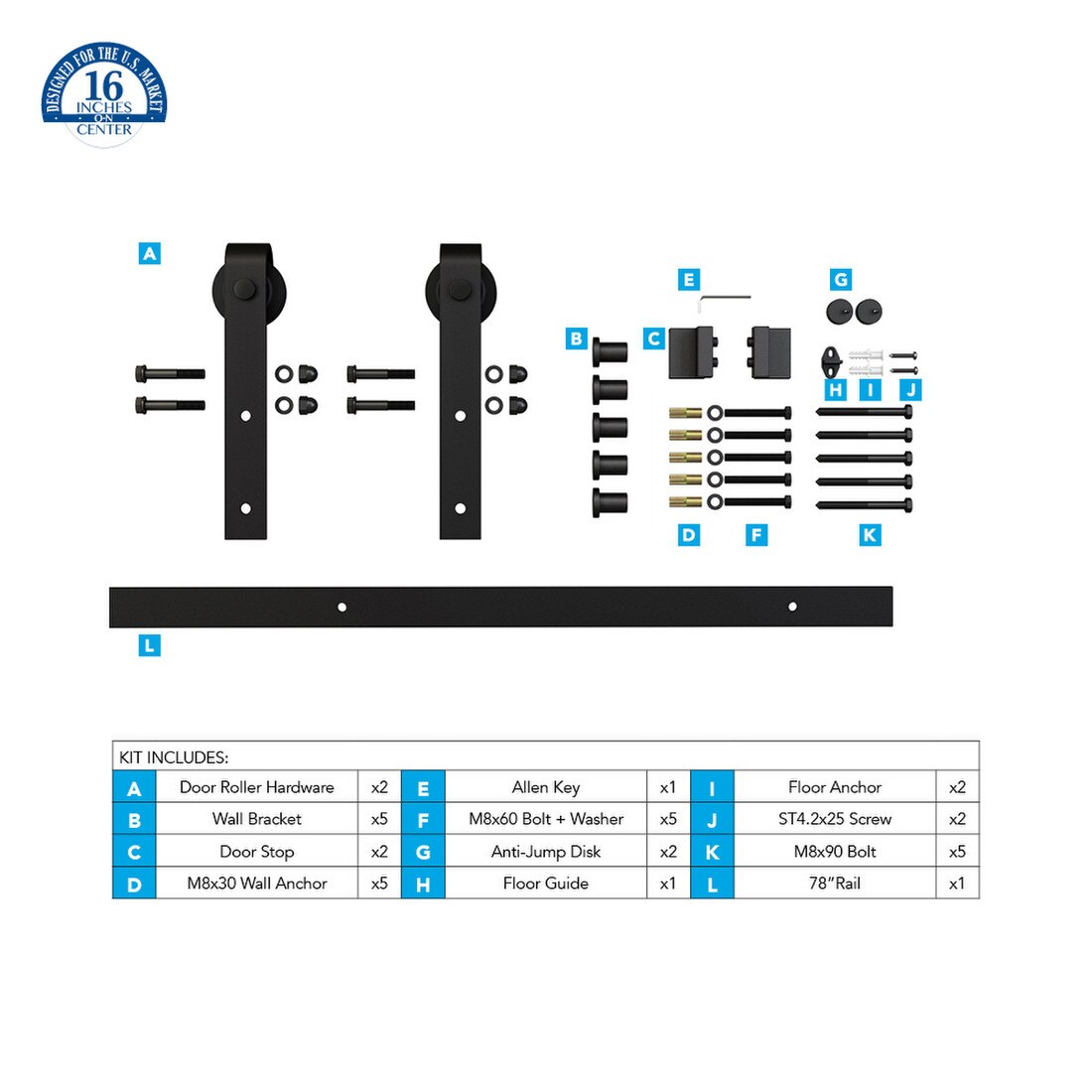 Sliding Barn Door Hardware Kits for Single Wood Doors