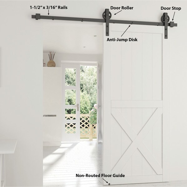 Sliding Barn Door Hardware Kits for Single Wood Doors Up to 39in W | Black Powder Coated Finish | 78-3/4in Rail Length | SW4IND Series