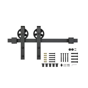 Sliding Barn Door Hardware Kits for Single Wood Doors Up to 39in W | Black Powder Coated Finish | Routed | 78-3/4in Rail Length | SW4IND Series