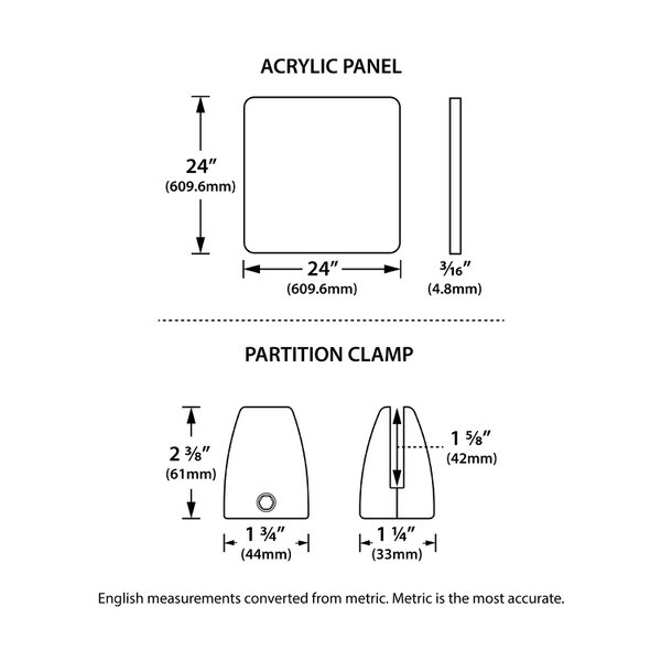 Clear Acrylic PPE Panel with Aluminum Desk Partition Clamps | Silver Finish Aluminum