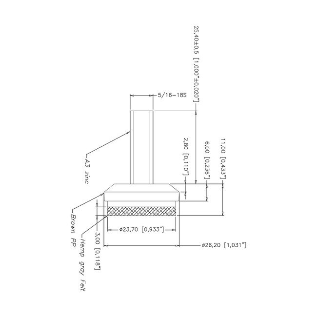 Felt Bottom Furniture Leveler 5/1618 x 1in Long SGL325