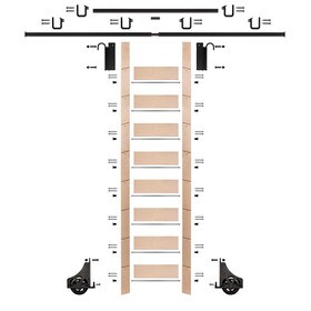 107in H | Finished Maple Rolling Ladder Hardware Kit | Black Hardware | 12ft Track