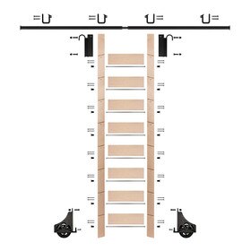 107in H | Maple Clear Pre Finished Rolling Ladder With With Hardware Kit | Black Hardware | 8ft Track