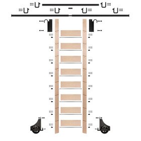 107in H | Unfinished Maple Rolling Ladder With With Hardware Kit | Black Hardware | 12ft Track