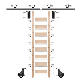 107in H | Unfinished Maple Rolling Ladder Hardware Kit | Black Hardware | 8ft Track