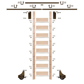 107in H | Unfinished Maple Rolling Ladder Hardware Kit | Bronze Hardware | 12ft Track