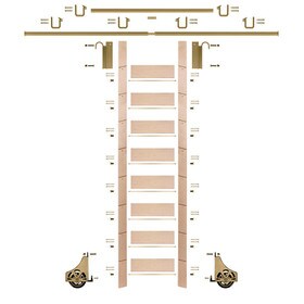 107in H | Unfinished Maple Rolling Ladder Hardware Kit | Polished Brass Hardware | 12ft Track